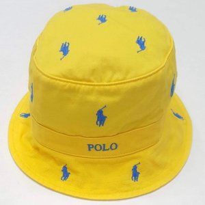 NWT POLO RALPH LAUREN ALL OVER PONY BUCKET BEACH HAT YELLOW L / XL